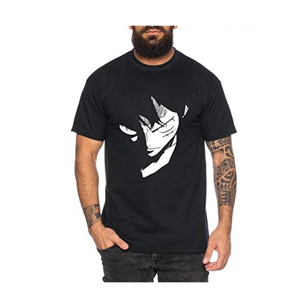 Ruffy Face Zoro One Manga T-Shirt Luffy pour Homme Anime Piece, Farbe2:Noir, Größe2:Medium