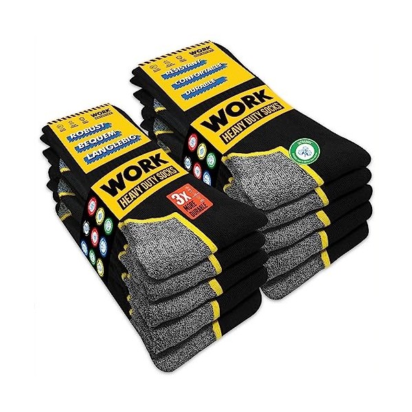 SOXCO WORK Socks 10 Paires, chaussettes de travail homme lot de 10 paires, 39-42