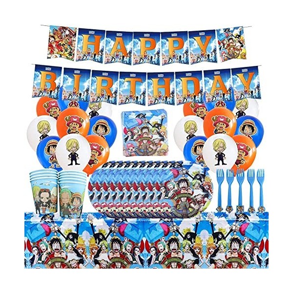 BESTZY One Piece Vaisselle de Fête, One Piece Party Supplies Décoration Set Vaisselle de Fête de Anniversaire Comprend des Na