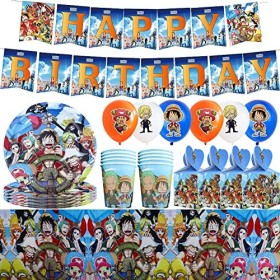 BESTZY Ensemble de Vaisselle de Fête, One Piece Anniversaire Décoration Ensemble Thème Fête Vaisselle Fournitures Comprend Ta