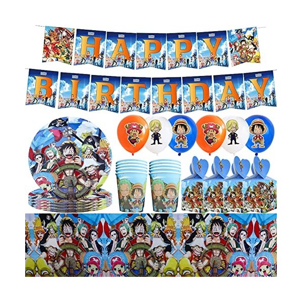 BESTZY Ensemble de Vaisselle de Fête, One Piece Anniversaire Décoration Ensemble Thème Fête Vaisselle Fournitures Comprend Ta