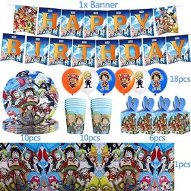 BESTZY Ensemble de Vaisselle de Fête, One Piece Anniversaire Décoration Ensemble Thème Fête Vaisselle Fournitures Comprend Ta