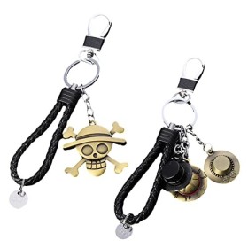 2PCS Porte-Clés Une Pièce, Porte-Clés Luffy Une Pièce, Pendentif Clé Anime en Alliage, Pendentif Chapeau Luffy, Adapté Aux Ca