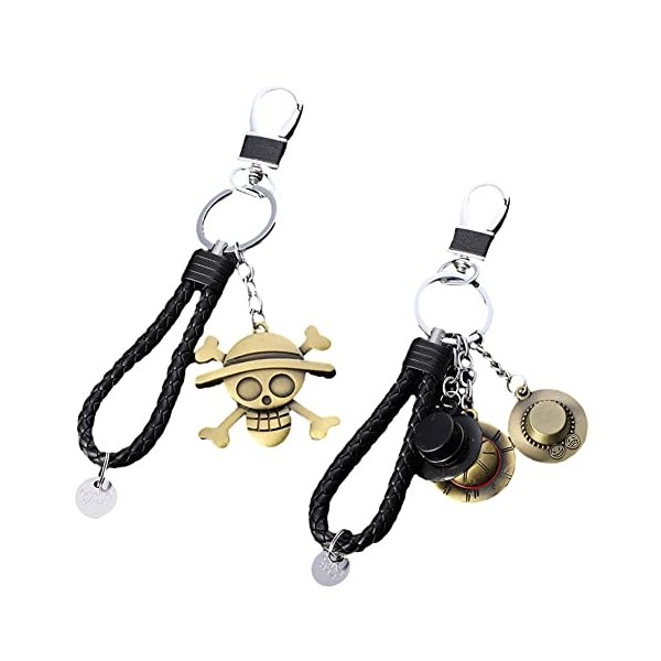 2PCS Porte-Clés Une Pièce, Porte-Clés Luffy Une Pièce, Pendentif Clé Anime en Alliage, Pendentif Chapeau Luffy, Adapté Aux Ca