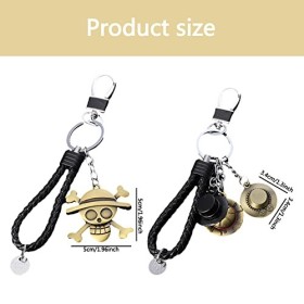 2PCS Porte-Clés Une Pièce, Porte-Clés Luffy Une Pièce, Pendentif Clé Anime en Alliage, Pendentif Chapeau Luffy, Adapté Aux Ca