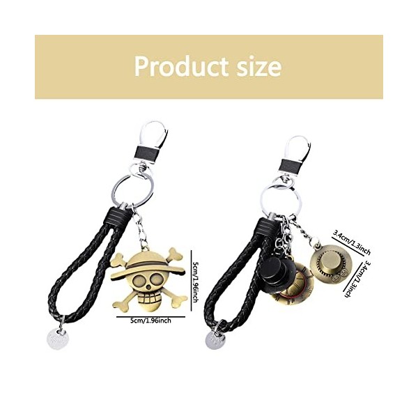 2PCS Porte-Clés Une Pièce, Porte-Clés Luffy Une Pièce, Pendentif Clé Anime en Alliage, Pendentif Chapeau Luffy, Adapté Aux Ca
