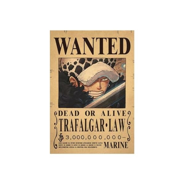 RavEnt One Piece Bounty Trafalgar Law Poster rétro en papier pour salle de classe, maison, salon, bureau