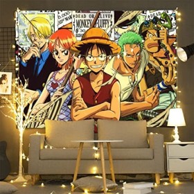 ACMEDE Tapisserie Anime Japonais One Piece PosterTapisserie Murale, Toile De Fond Les Dessins Animés,Tapisserie Décoration de