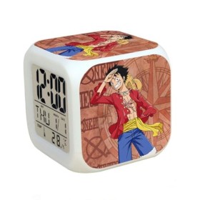 SuicRa Réveil numérique Luffy One Piece - Mini LED coloré - Décoration de chambre denfant - Date et heure - Température