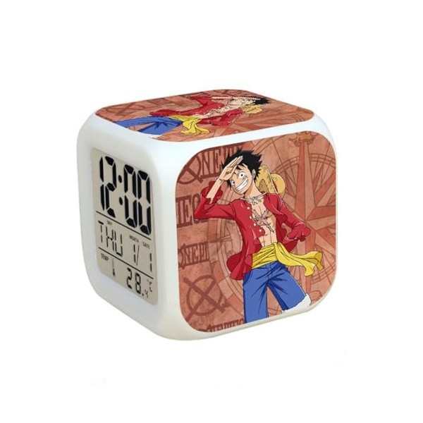 SuicRa Réveil numérique Luffy One Piece - Mini LED coloré - Décoration de chambre denfant - Date et heure - Température