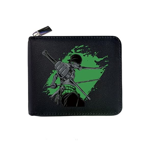 IrcHa One Piece Zoro Anime Portefeuille à deux volets court porte-monnaie cadeau pour les fans danime garçons filles, multic