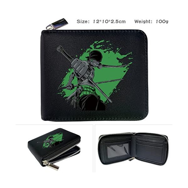IrcHa One Piece Zoro Anime Portefeuille à deux volets court porte-monnaie cadeau pour les fans danime garçons filles, multic