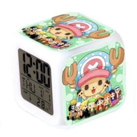SuicRa One Piece Chopper Réveil numérique LED 7 couleurs changeantes Thermomètre de bureau Cube lumineux de nuit Horloge LCD 