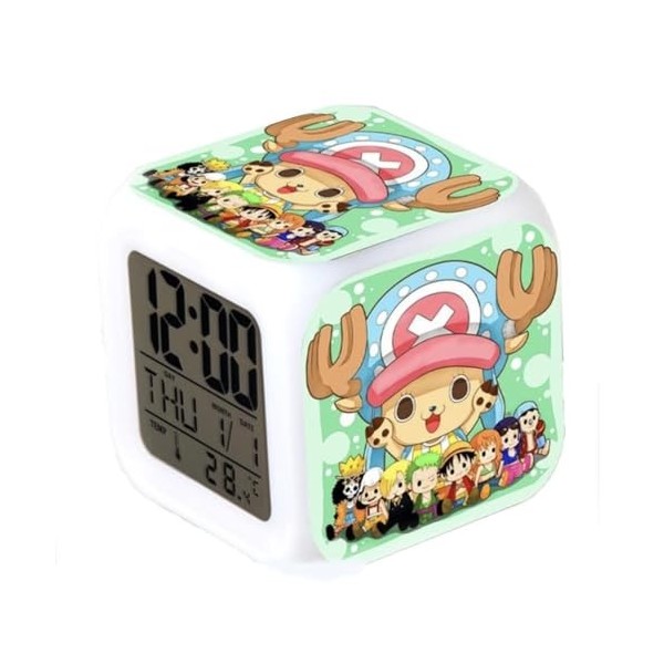 SuicRa One Piece Chopper Réveil numérique LED 7 couleurs changeantes Thermomètre de bureau Cube lumineux de nuit Horloge LCD 