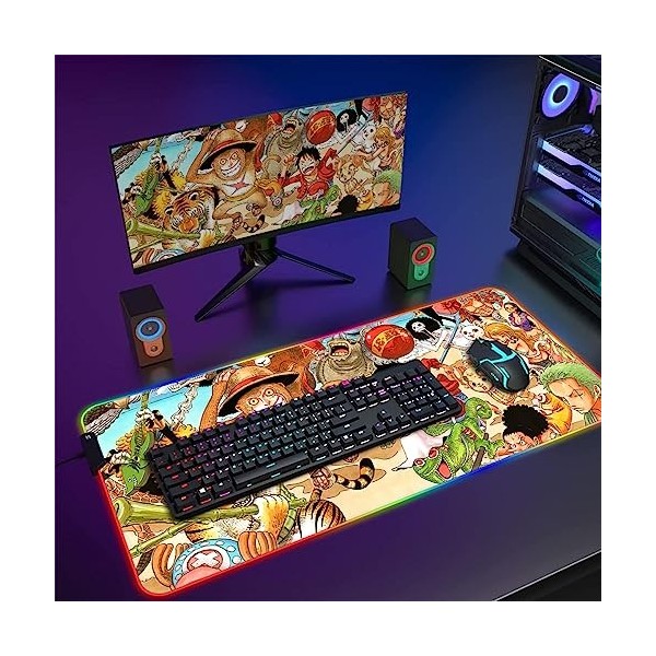 DEHUA Tapis de Bureau XL pour LED One Piece RGB Extra Gaming Mouse Pad Anime Desk Pad Straw Hat Pirate Group 35x60cm 