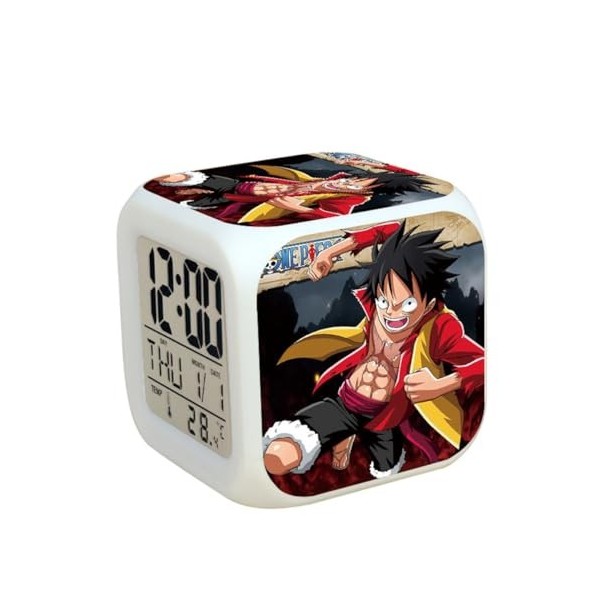 SuicRa Réveil numérique Luffy One Piece - Mini LED coloré - Décoration de chambre denfant - Date et heure - Température