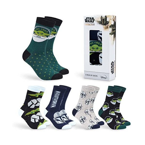 Disney Chaussettes Homme Mi-Mollet, Coffret 5 Paires Chaussettes Fantaisie Homme, Idée Cadeau Geek Adulte Ado 39-45 Gris/Ver
