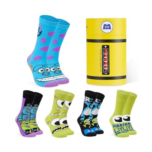 Disney Chaussettes Homme Mi-Mollet, Coffret 5 Paires Chaussettes Fantaisie Homme, Idée Cadeau Geek Adulte Ado 39-45 Gris/Ver