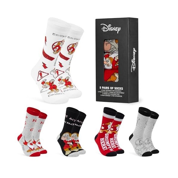 Disney Chaussettes Homme Mi-Mollet, Coffret 5 Paires Chaussettes Fantaisie Homme, Idée Cadeau Geek Adulte Ado 39-45 Gris/Ver