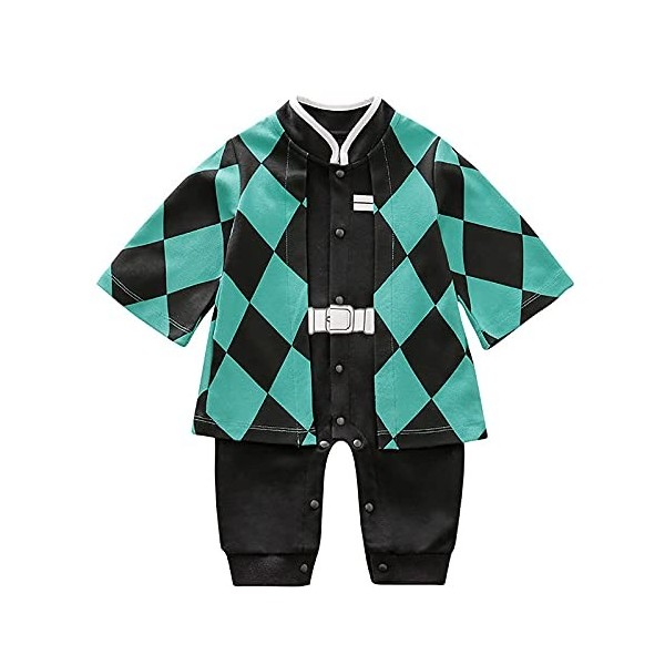 UNGGOY Bébé Bébé Garçon Barboteuse Dessin Animé Manches Longues Combinaison Cosplay Anime One-Piece Vêtements, Vert, 12-24 mo
