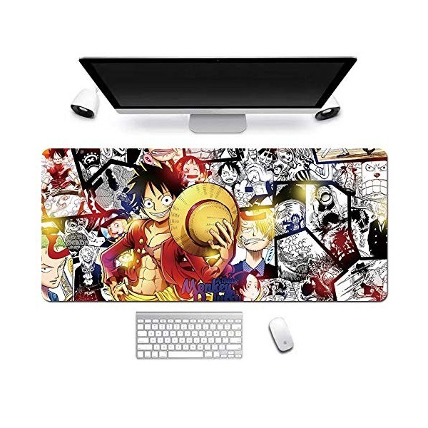 One Piece 900x400mm Tapis de Souris XXL Multifonction Gaming Mousepad XXL Grand sous Main, Anime Souris 3mm Bureau Anti-Gliss