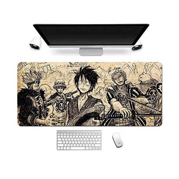 One Piece 900x400mm Tapis de Souris XXL Multifonction Gaming Mousepad XXL Grand sous Main, Anime Souris 3mm Bureau Anti-Gliss
