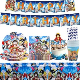 One Piece Birthday Lensemble de décoration Nesloonp 77 PCS Set de Vaisselle de Fête Pirate Fournitures de fête Vaisselle de 