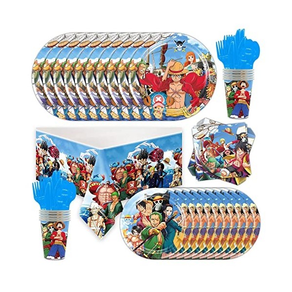 LGQHCE One Piece Vaisselle Fête, 81 PCS Décorations Anniversaire Party Supplies Set Assiettes,Gobelets, Serviettes,Nappe Tran