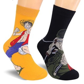 Roffatide anime Chaussettes One Piece crew lot de 2 paires chaussettes Luffy Roronoa zoro pour homme et femme