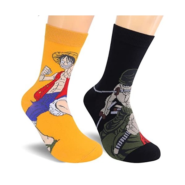 Roffatide anime Chaussettes One Piece crew lot de 2 paires chaussettes Luffy Roronoa zoro pour homme et femme