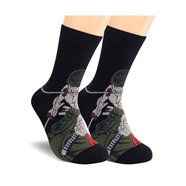 Roffatide anime Chaussettes One Piece crew lot de 2 paires chaussettes Luffy Roronoa zoro pour homme et femme