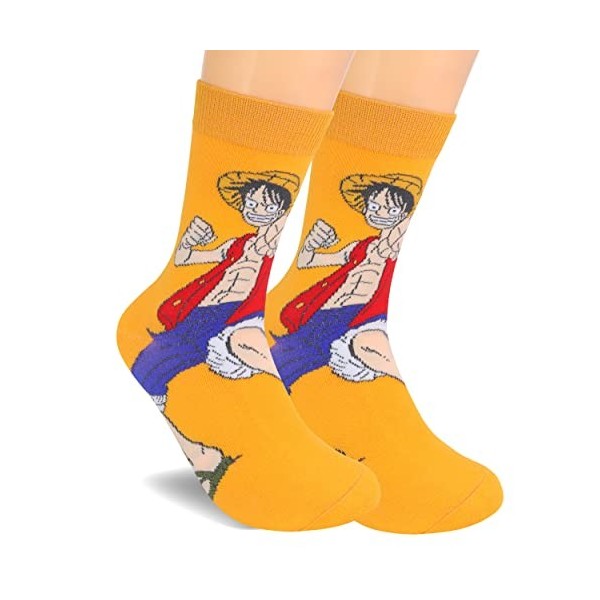 Roffatide anime Chaussettes One Piece crew lot de 2 paires chaussettes Luffy Roronoa zoro pour homme et femme