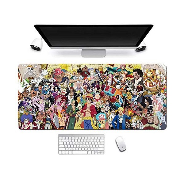 Mousepad One Piece Tapis de Souris XL 900x400mm Hydrorésistant Anime Mousepad Grand Tapis de Souris Gamer avec Base en Caoutc