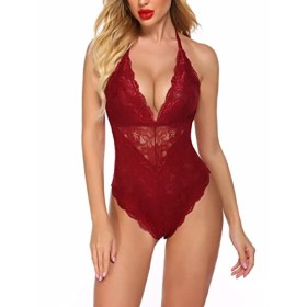 Lucyme Bodys Femme Ensembles de lingerie Sexy Nuisette Babydoll Ouverte Le Dos sous-Vêtements Dentelle Nuit One-Piece Ensembl