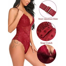 Lucyme Bodys Femme Ensembles de lingerie Sexy Nuisette Babydoll Ouverte Le Dos sous-Vêtements Dentelle Nuit One-Piece Ensembl