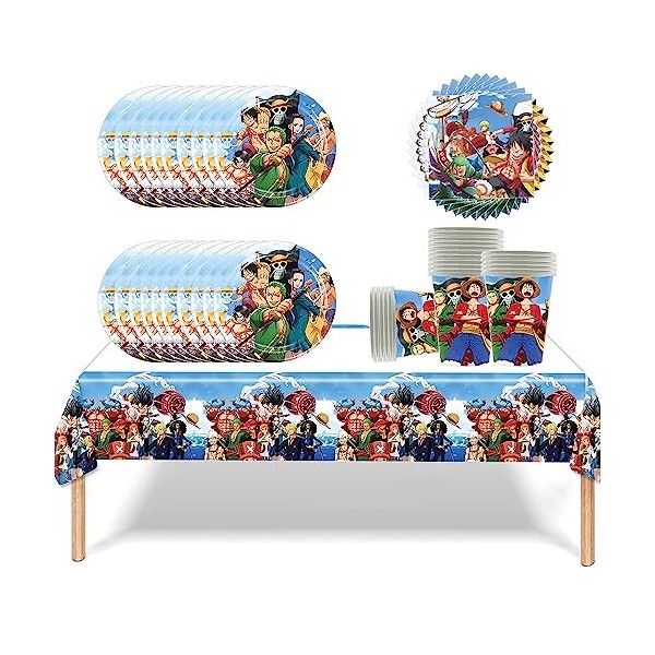 One Piece Birthday Party Tableware, Luffy Party Accessories, Paper Plate Set, Including Tablecloth, Plates, Cups, Napkins for