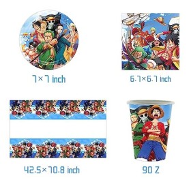 One Piece Birthday Party Tableware, Luffy Party Accessories, Paper Plate Set, Including Tablecloth, Plates, Cups, Napkins for