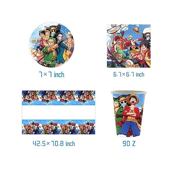 One Piece Birthday Party Tableware, Luffy Party Accessories, Paper Plate Set, Including Tablecloth, Plates, Cups, Napkins for