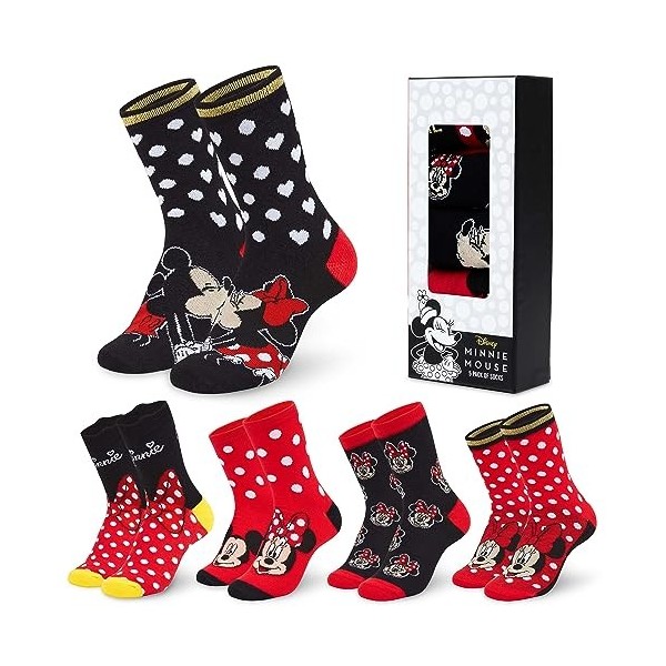 Disney Chaussettes Femme Fantaisie, Lot 5 Paires de Chaussettes Adulte ou Ado Fille, Chaussette Coton, Idée Cadeau Stitch, Mi