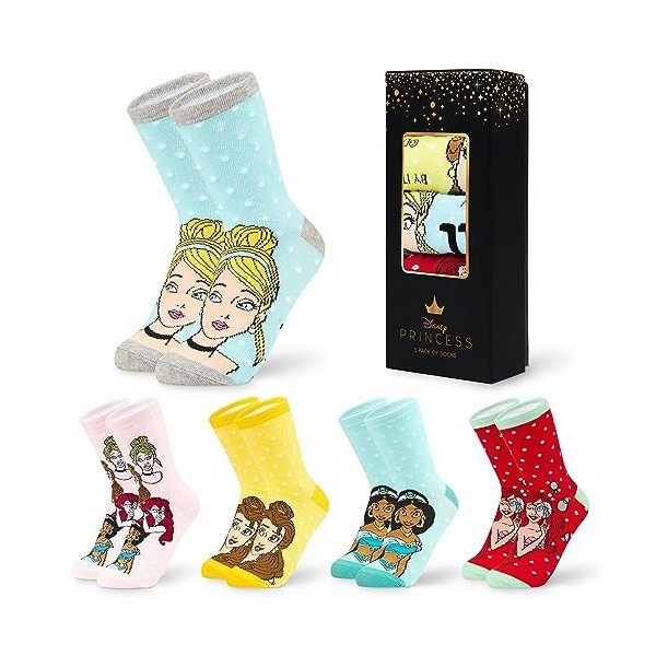 Disney Chaussettes Femme Fantaisie, Lot 5 Paires de Chaussettes Adulte ou Ado Fille, Chaussette Coton, Idée Cadeau Stitch, Mi