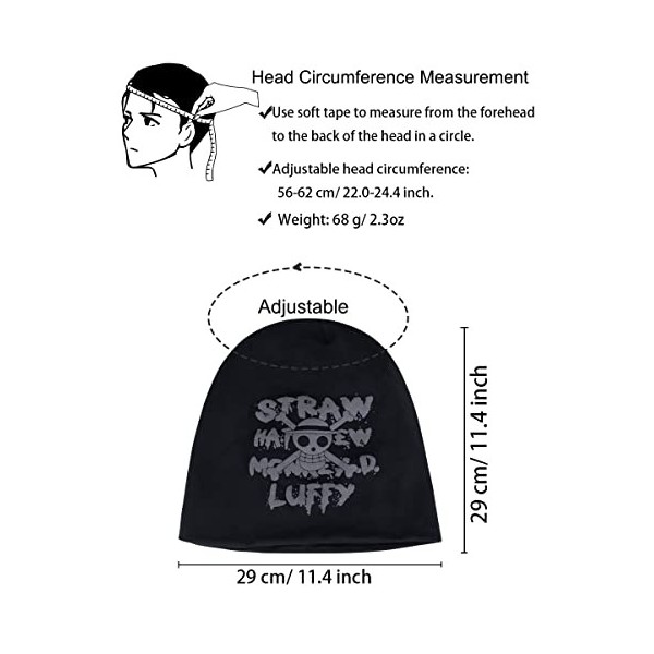 Roffatide Anime One Piece Slouchy Bonnet Luffy Skull Chapeau Hip Hop Soft Light Bonnet dhiver pour Hommes
