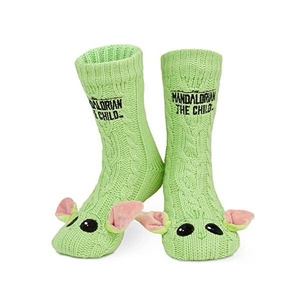 Disney Chaussettes Antidérapantes Femme, Chaussettes Chaussons Fantaisie, Cadeau Femme Fille Ado Stitch Mickey Minnie Green 