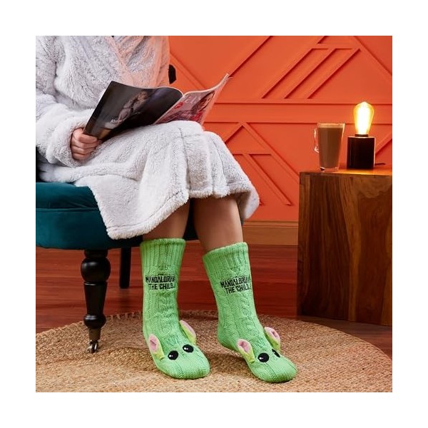 Disney Chaussettes Antidérapantes Femme, Chaussettes Chaussons Fantaisie, Cadeau Femme Fille Ado Stitch Mickey Minnie Green 