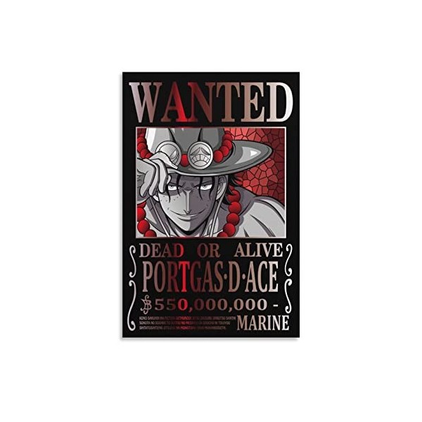 Poster Anime One Piece Wanted Ace - Impression sur toile - Esthétique - 30 x 45 cm