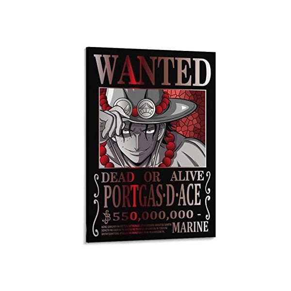 Poster Anime One Piece Wanted Ace - Impression sur toile - Esthétique - 30 x 45 cm