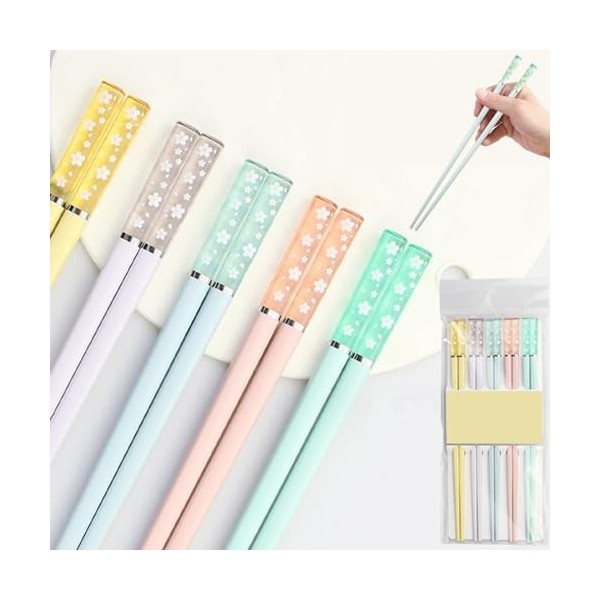 Lot de 5 paires de baguettes pour manger, baguettes chinoises, baguettes chinoises, fibre de verre antidérapantes, passent au