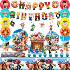 Fruitful Party Fournitures de Fête One Piece,117pcs One Piece Anniversaire Decoration&Vaisselle Set-Bannière One Piece Ballon