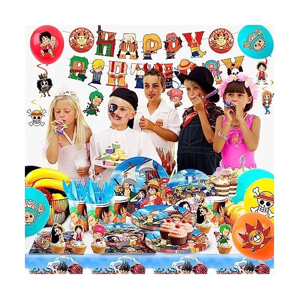 Fruitful Party Fournitures de Fête One Piece,117pcs One Piece Anniversaire Decoration&Vaisselle Set-Bannière One Piece Ballon