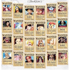 Lot de 24Pcs One Piece Poster Animé Affiche One Piece Recherché 24 Affiches 1,5 Milliard de récompense One Piece Poster29*42C