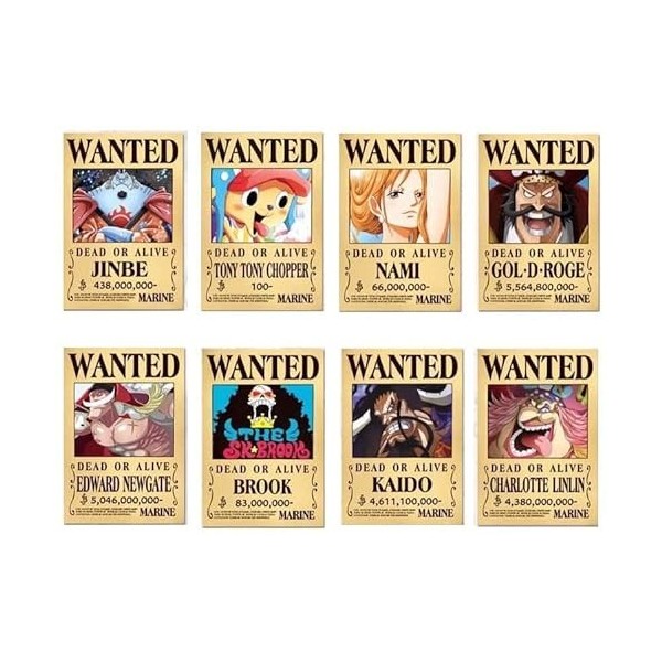 Lot de 24Pcs One Piece Poster Animé Affiche One Piece Recherché 24 Affiches 1,5 Milliard de récompense One Piece Poster29*42C